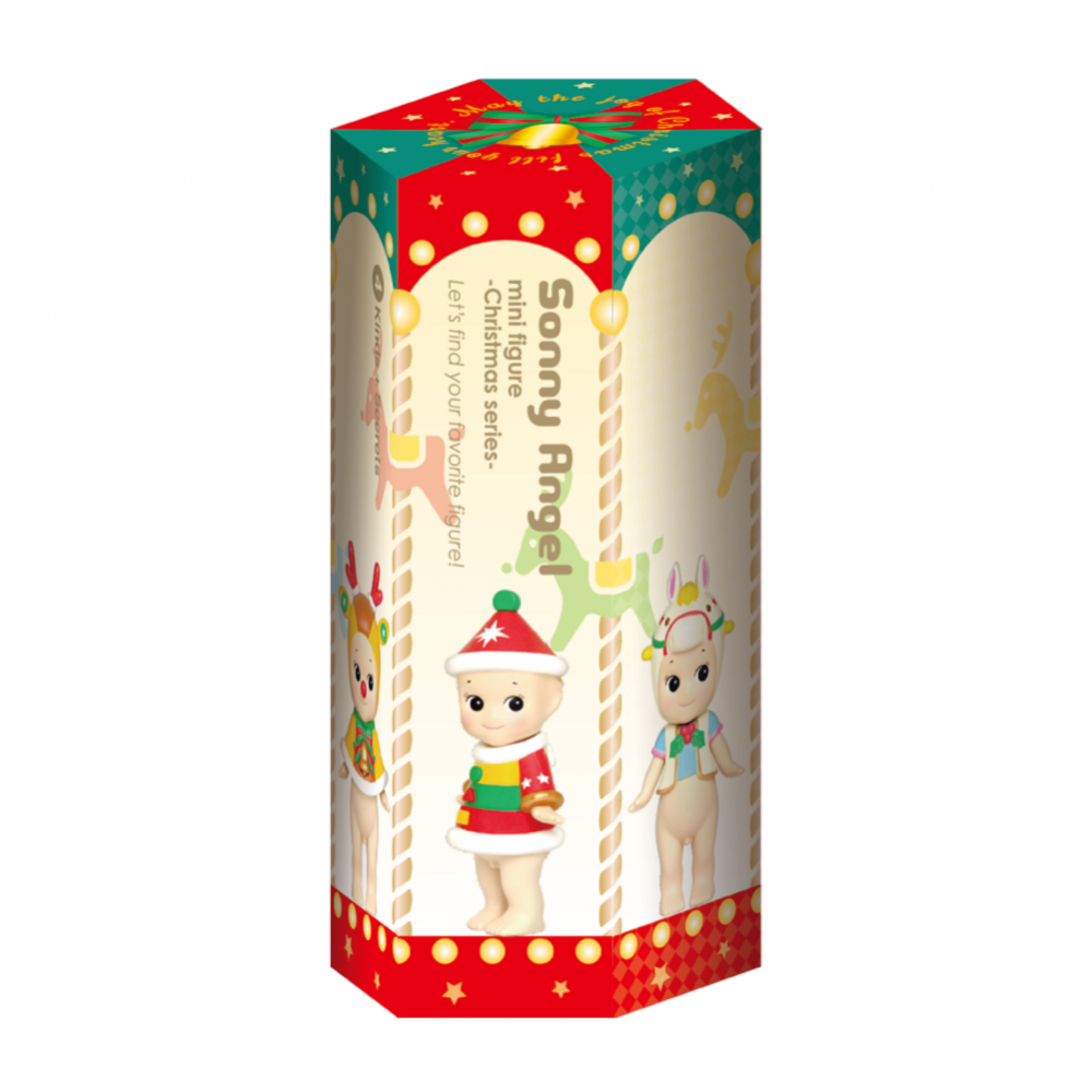Sonny Angel mini figure Christmas series box featuring festive doll with Santa hat, pop mart collectible