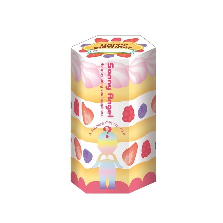 Sonny Angel birthday cake themed surprise gift box with colorful cream and fruit design